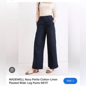 Madewell Navy Cotton-Linen Wide-Leg Trousers